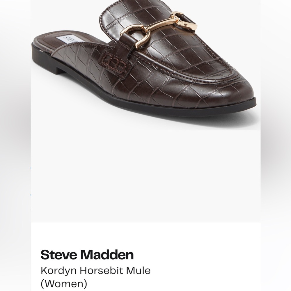 Steve Madden Dark Brown Croc-Embossed Mule with Gold Accent